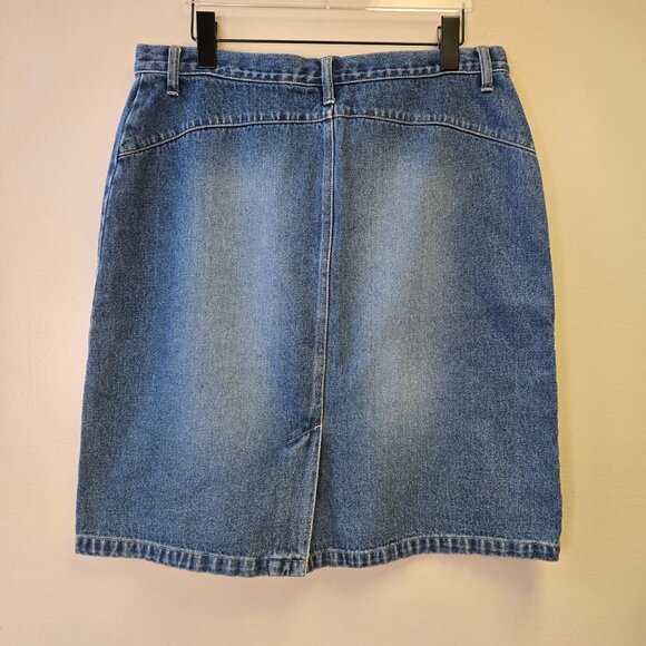 Vintage Women's 14 Denim Mini Skirt Blue Embroidered Leaf Detail 90s Cotton Retr - Picture 2 of 8